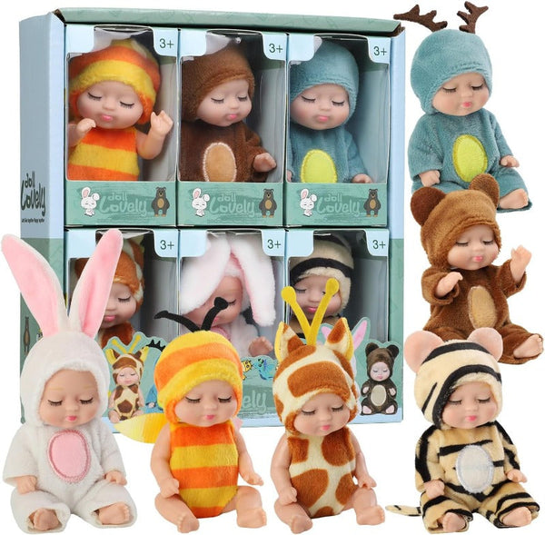Mini Baby Dolls Set – 6 Adorable Animal-Themed Figures